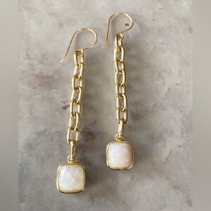 ✨Handmade White Moonstone & Gold Tone Chain Dangle Pendant Earrings